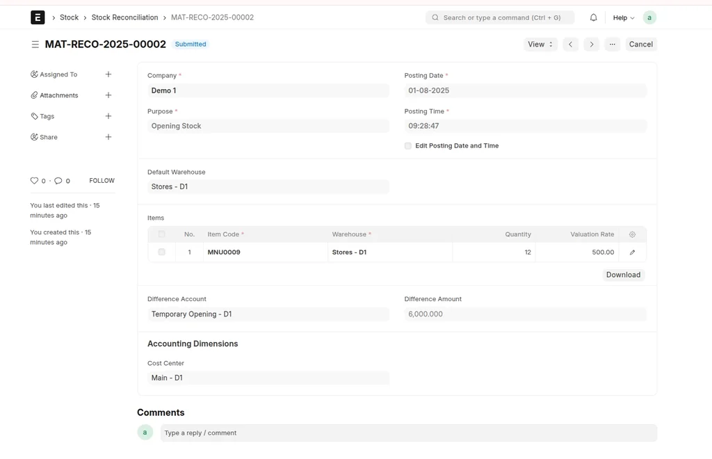 ERPNext Stock Reconciliation